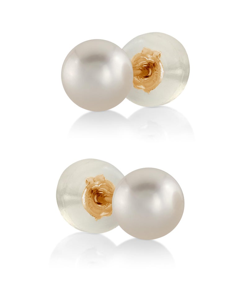 THE PEARL SOURCE 5.0-5.5mm White Japanese Akoya Real Pearl Earrings for Women - 14k Gold Stud Pearl Earrings | Hypoallergenic Earrings with Genuine Cultured Pearls - Image 1